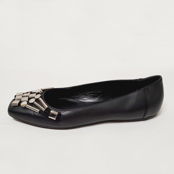 GUCCI SHOES BALLERINA FLATS BLACK LEATHER w HARDWARE sz 37.5 / 7.5 US - Picture 7 of 15